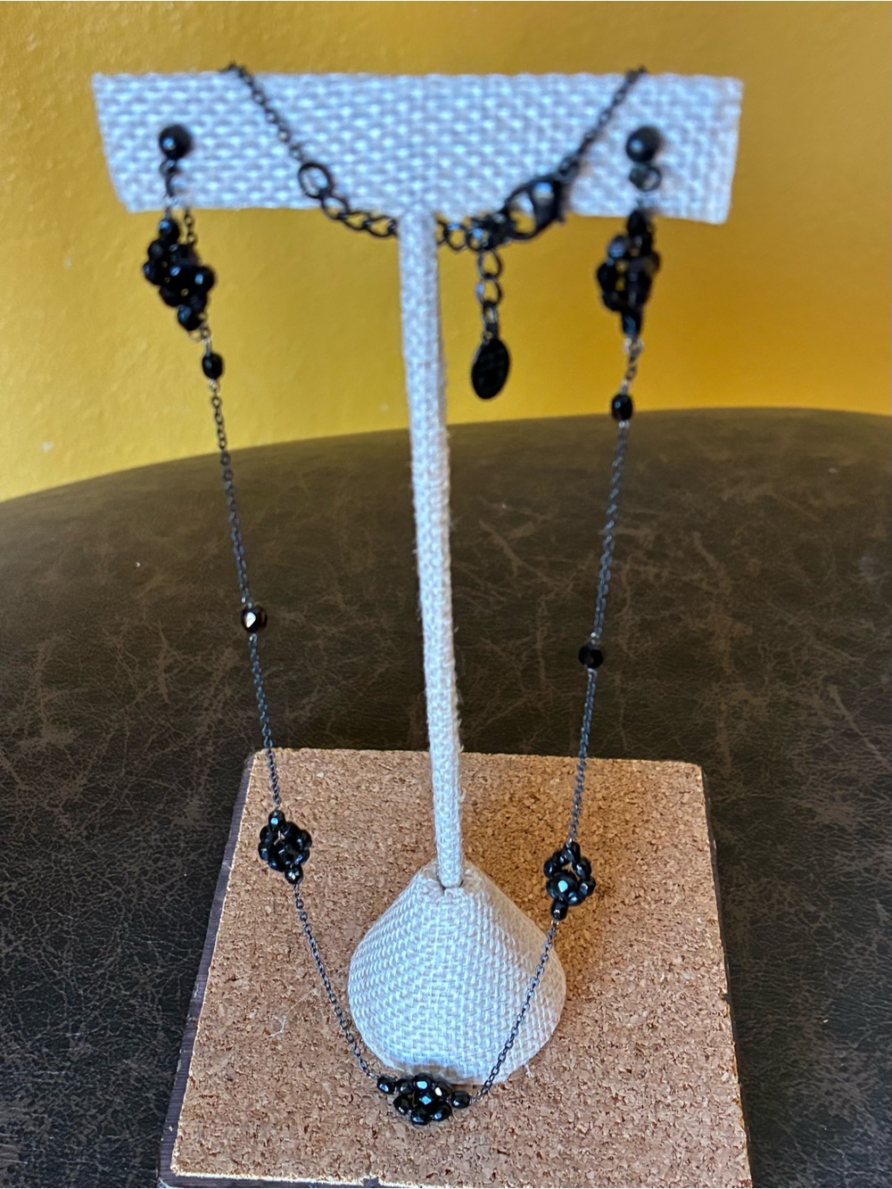Black Beaded Necklace and Earrings Set